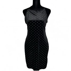 H&M Black Mini Velvet Dress M With  Silver Dots And Spaghetti Straps  NWOT